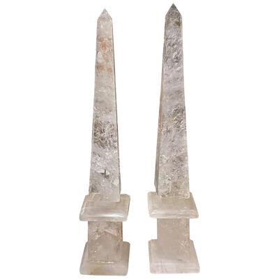 Pair of Modern Brazilian Rock Crystal Obelisks