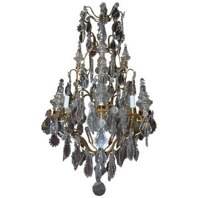 French Crystal and Gilt Bronze Chandelier, circa 1920