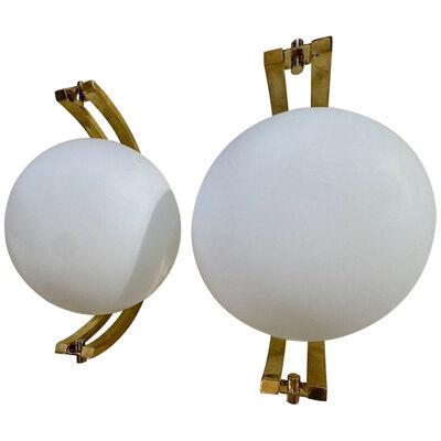 Pair of Modern Murano Glass and Brass Ball Form Sconces