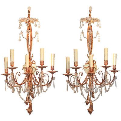 Fine 19th Century Pair of French Crystal Wall Sconces