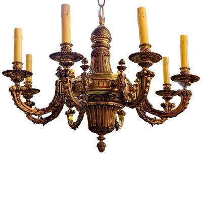 Early 20th Century French Gilt Bronze Chandelier with 8-Lights
