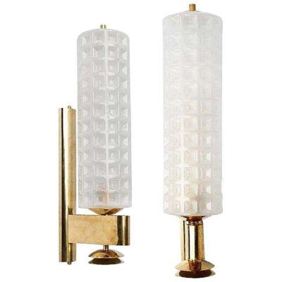 Pair of Murano Glass and Brass Barber Style Sconces