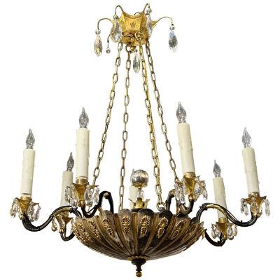 English Silver and Bronze Chandelier
