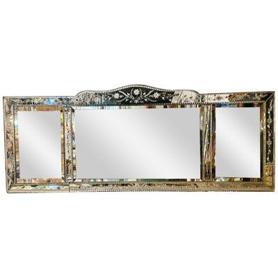 Vintage Horizontal Venetian Mirror with Etched Glass