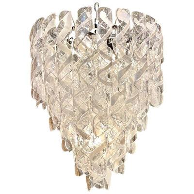 Modern Spiraled Clear and White Murano Glass Chandeliers