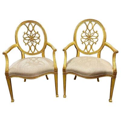 Pair of Italian Carved and Giltwood Armchairs