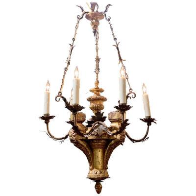 18th Century Italian Carved and Giltwood 6-Light Chandelier