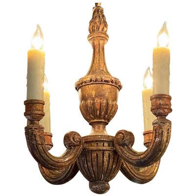 Petite 19th Century Italian Carved and Giltwood 4 Light Chandelier