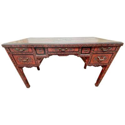 Early 20th Century Chinese Red and Black Lacquered Writing Desk