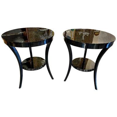 Pair of Art Deco Style Piano Black Side Tables
