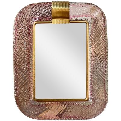 Modern Pink Murano Glass and Brass Picture Frame