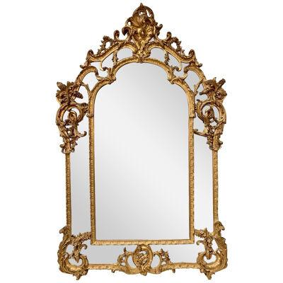 19th Century French Carved Giltwood Rococo Mirror