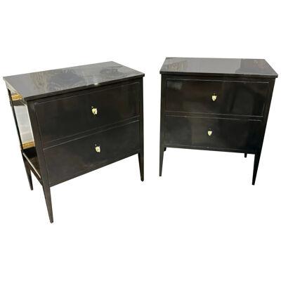 Pair of Directoire Style Piano Black Side Tables