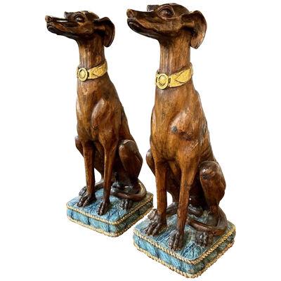 Pair of Italian Carved Walnut Whippets