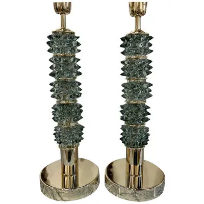 Pair of Modern Glass and Brass "Rostri" Lamps in Fontana Green