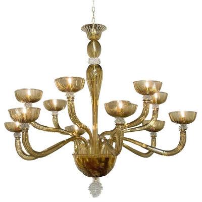 Modern Gold Murano Glass Chandelier with 12 Arms