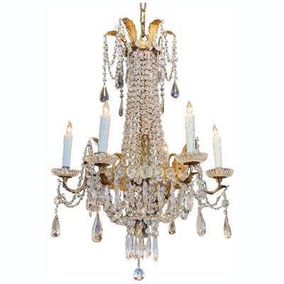 Late 19th Century Italian Empire Style Crystal Chandelier with 6 Lights