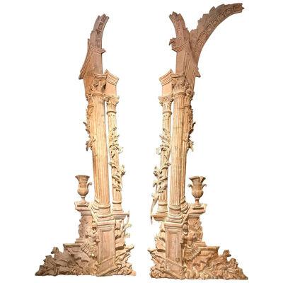 Pair of French White-Washed Pine Decorative Elements