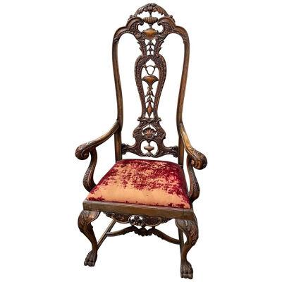 19th Century English Carved Oak High Back Chair