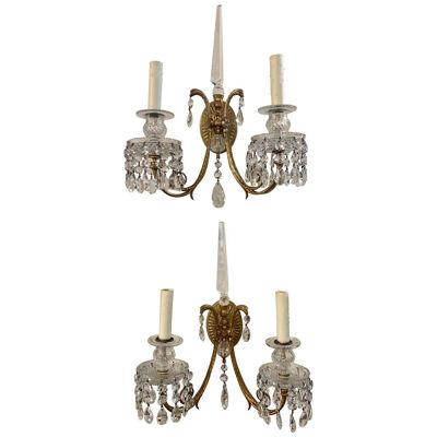 19th Century French Neoclassical Gilt Bronze and Crystal Sconces
