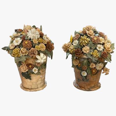 Pair of Italian Marble Flower Baskets