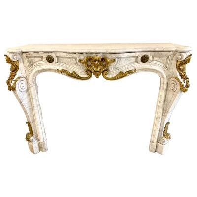 19th Century French Louis XV Style Carrara Marble and Gilt Bronze Mantel