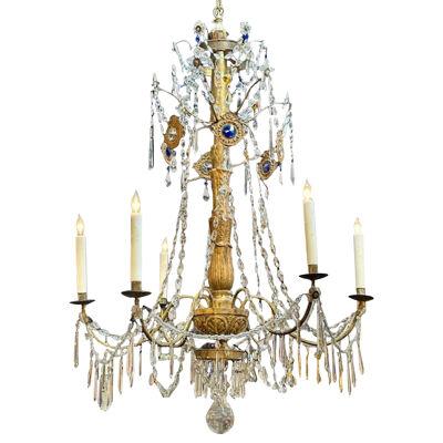 18th Century Giltwood and Crystal Chandelier from Genoa