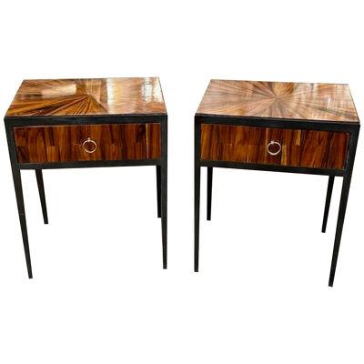 Pair of French Iron and Walnut Side Tables