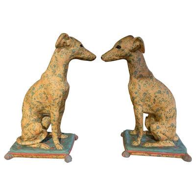 Pair of Italian Painted Terra Cotta Whippets