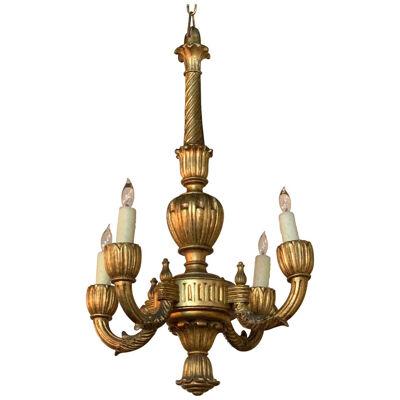 Petite French Carved and Giltwood 4-Light Chandelier