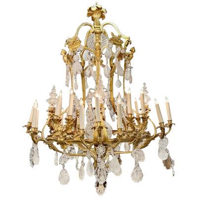 Large Scale 19th Century French Dore' and Rock Crystal Chandelier