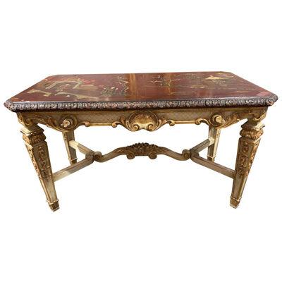 French Jansen Carved Parcel Gilt and Chinoiserie Low Table