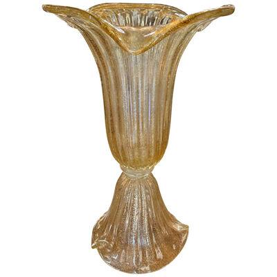 Large Scale Murano Glass Gold Fleck Tulip Vase