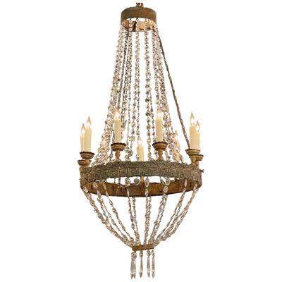 18th Century Italian Empire Style Repousse and Crystal Basket Chandelier