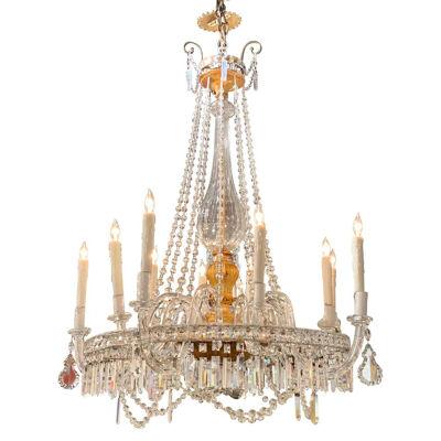 19th Century Italian Giltwood and Crystal 10-Light Chandelier