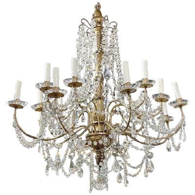 19th Century Italian Giltwood and Crystal Chandelier