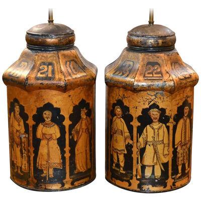 Pair of 19th Century English Tea Can Lamps
