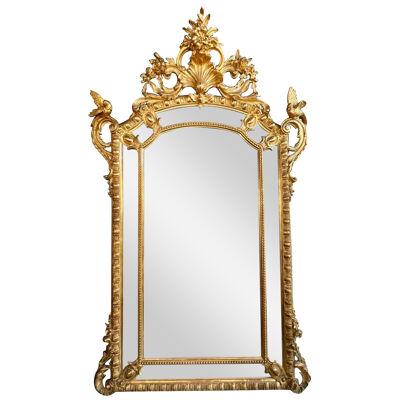 19th Century French Louis XVI Style Carved and Parcel Gilt Wedding Mirror