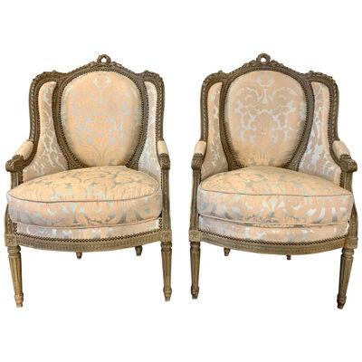 19th Century French Louis XVI Style Carved Bergeres