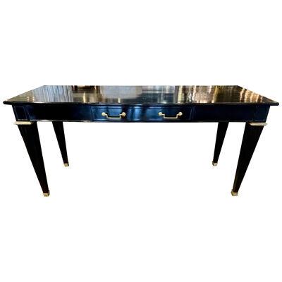Vintage French Jansen Style Black Lacquered and Brass Console