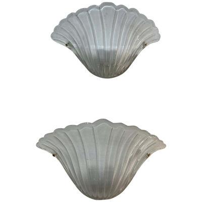 Pair of Murano Frosted Glass Shell Form Sconces