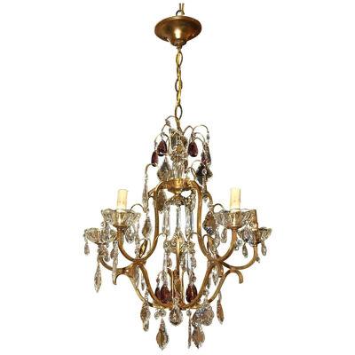 Antique French Crystal and Amethyst-Tinted Chandelier