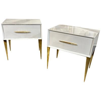 Pair of Italian White Piano Lacquer Side Tables