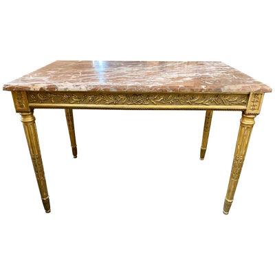 19th Century French Louis XVI Giltwood Center Table with Marble Top