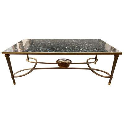 Jansen Style Midcentury Polished Steel and Bronze Low Table