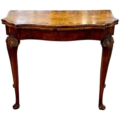 19th Century English Queen Anne Burl Walnut Lift Top Game Table