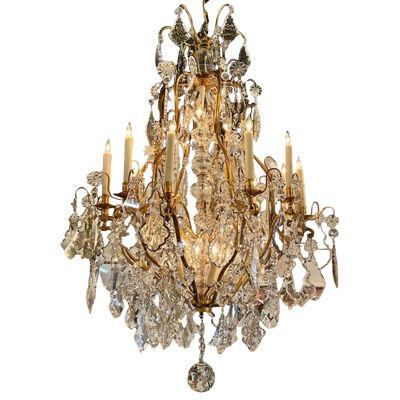 19th Century French Baccarat Manner Crystal and Gilt Bronze Chandelier