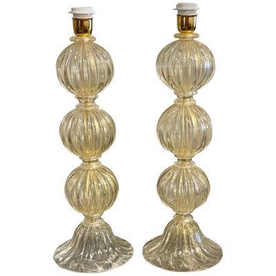 Pair of Gold Murano Ball Form Lamps