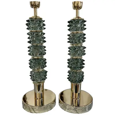 Copy - Pair of Modern Glass and Brass "Rostri" Lamps in Fontana Green