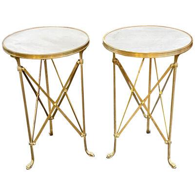Pair of French Directoire Style Gilt Bronze and Marble Side Tables